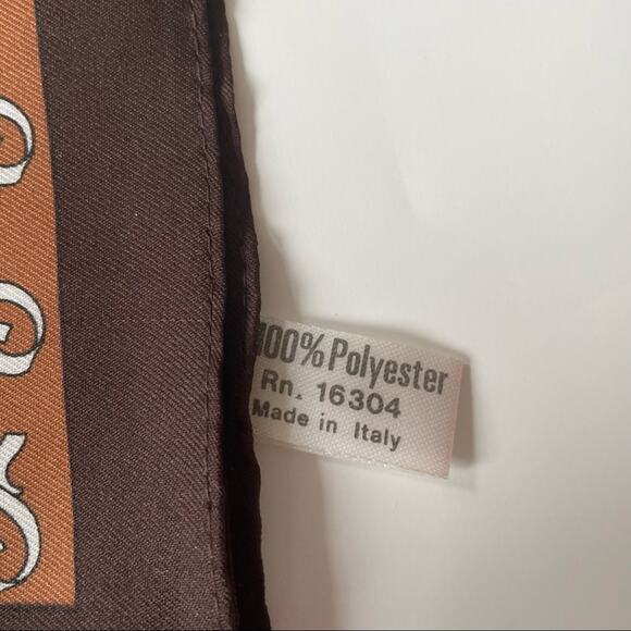 F Script Monogram Scarf Brown Caramel Neutrals Square Made in Italy Vintage EUC - Picture 2 of 7